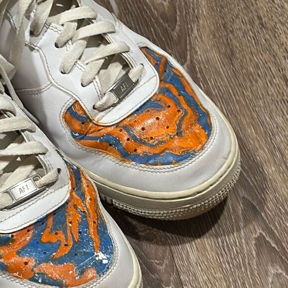 Nike AF1 hi top custom white blue orange 11.5 - Picture 3 of 12